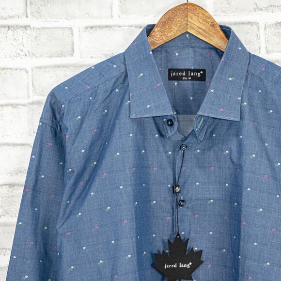 Jared Lang Button up Shirt Blue with color specs Cotton Size 2XL - Picture 4 of 7